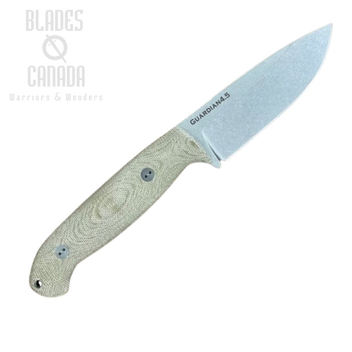 Bradford Guardian 4.5 Fixed Blade Knife, CPM 3V, 3D Micarta OD Green, Leather Sheath, 4.5S-102-3V