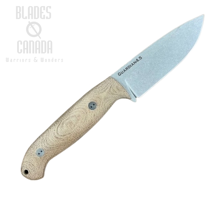 Bradford Guardian 4.5 Fixed Blade Knife, CPM 3V, 3D Micarta Natural, Leather Sheath, 4.5S-104-3V