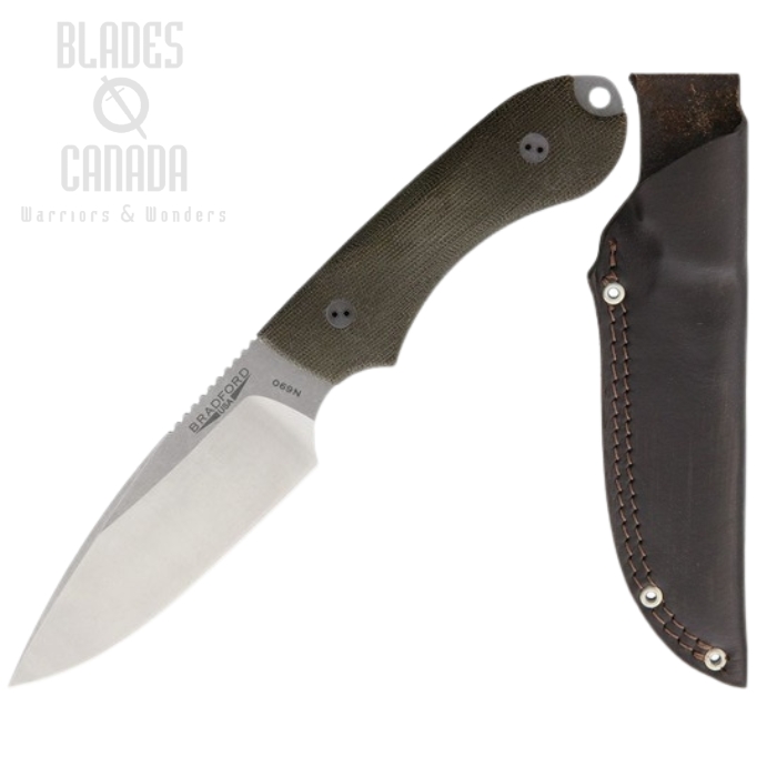 Bradford Guardian 4 Fixed Blade Knife, N690 False Edge, 3D Micarta OD Green, 4FE102