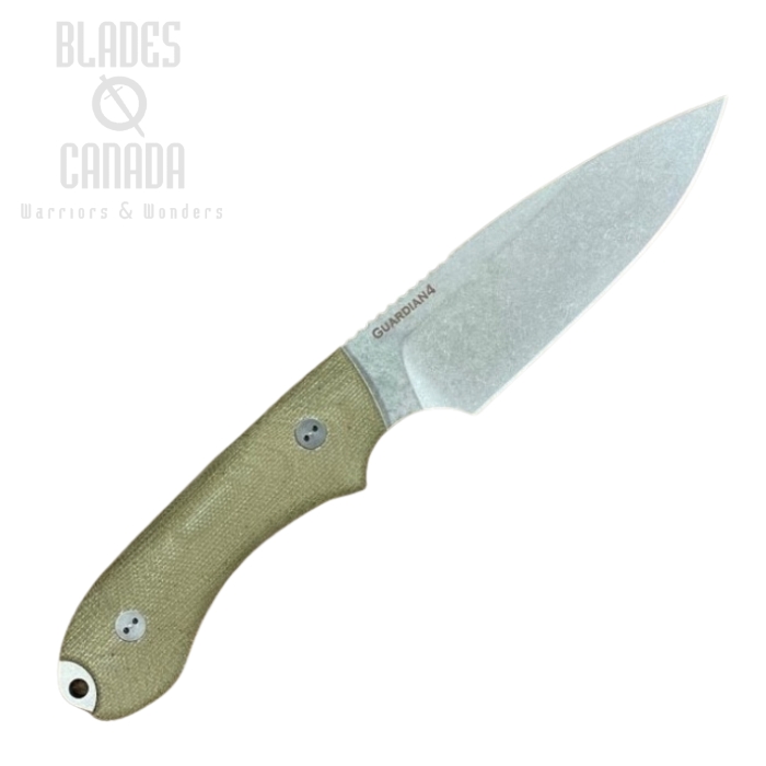 Bradford Guardian 4 Fixed Blade Knife, MagnaCut, 3D Micarta OD Green, Leather Sheath, 4S-102-MC