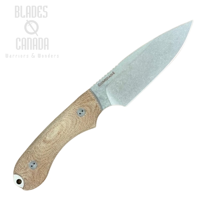 Bradford Guardian 4 Fixed Blade Knife, MagnaCut, 3D Micarta Natural, Leather Sheath, 4S-104-MC