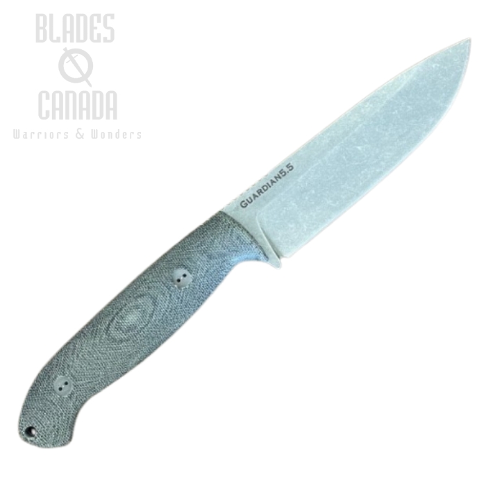 Bradford Guardian 5.5 3D Fixed Blade Knife, CPM 3V Stonewash, Micarta Black, 5.5S-101-3V
