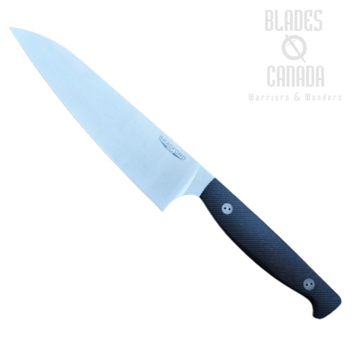 Bradford Chef Kitchen Knife, AEB-L Steel Stonewash, Micro-Textured G10 Black, Chef-101-AEBL