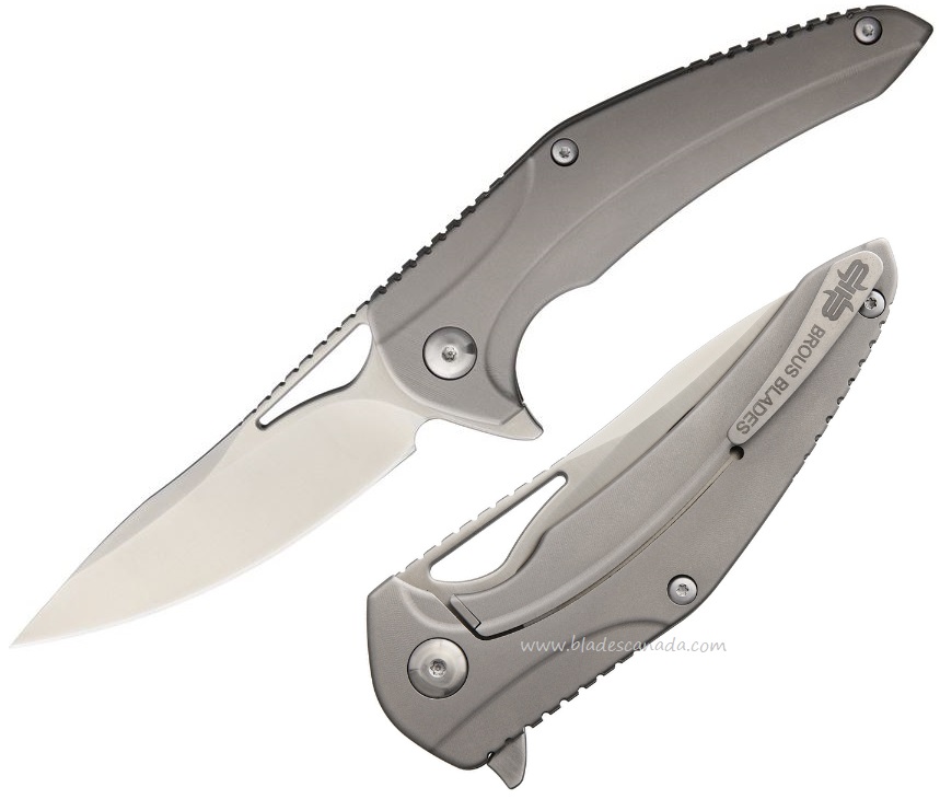 Brous Blades XR-1 Flipper Framelock Knife, D2, Titanium Satin, 133