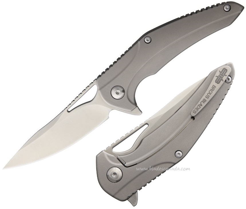 Brous Blades XR-1 Flipper Framelock Knife, D2, Titanium Satin, 133 - Click Image to Close