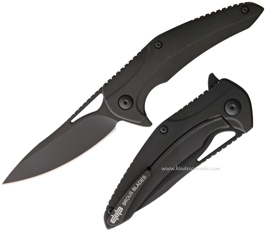 Brous Knives XR-1 Flipper Framelock Knife, D2 Black, Titanium Black, 135