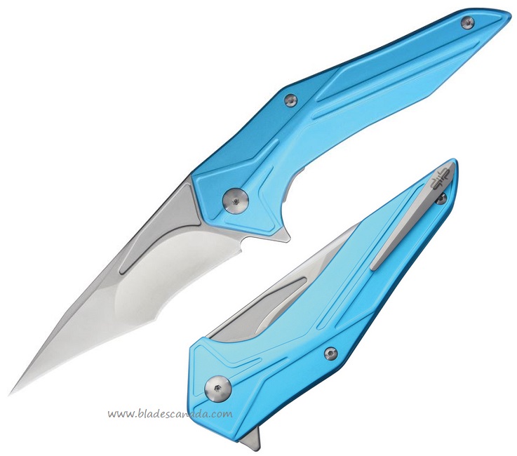 Brouse Blades Tyrant Flipper Folding Knife, D2, Aluminum Blue, 248