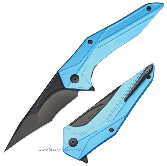 Brous Blades Tyrant Flipper Folding Knife, D2 Black, Aluminum Blue, 249 - Click Image to Close