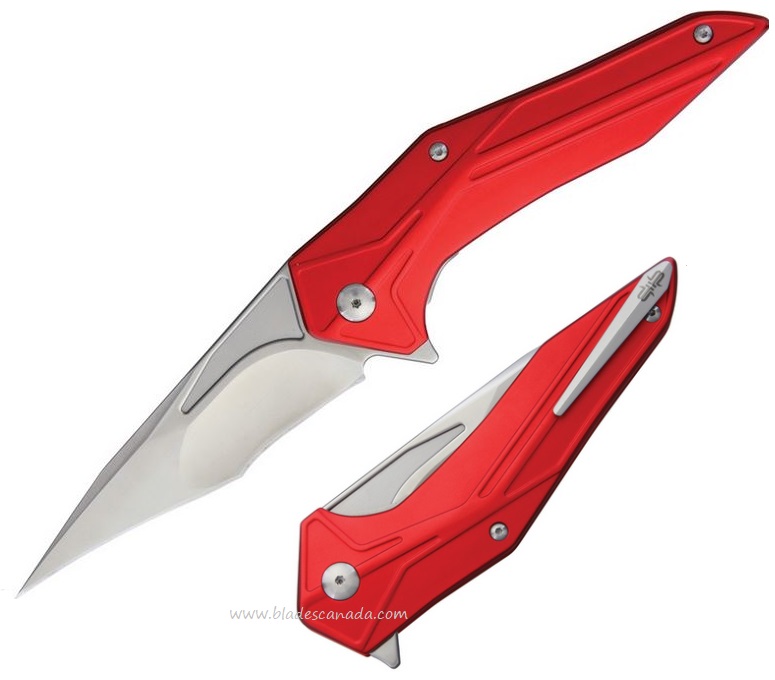 Brous Blades Tyrant Red Flipper Folder, D2, Aluminum Handle, BRB251 - Click Image to Close