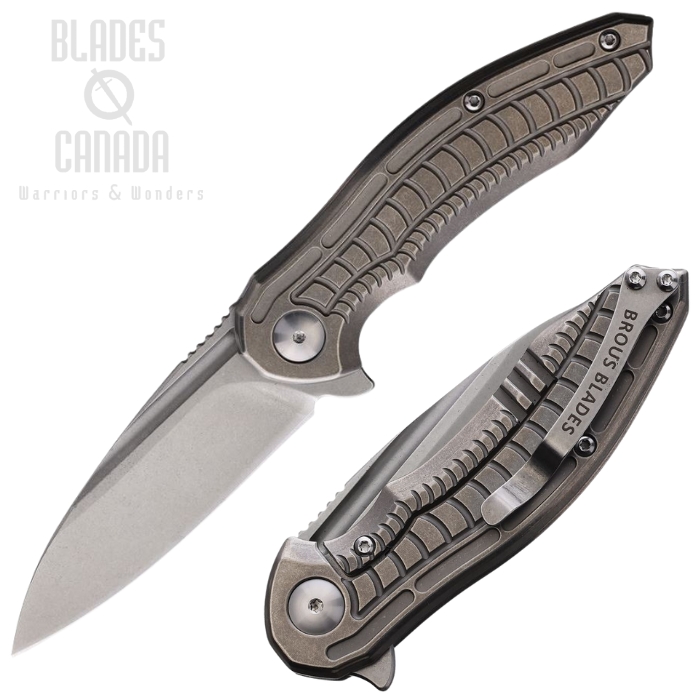 Brous Blades 274 Bionic 3.0 Flipper Framelock Knife, D2 SW, Titanium Stonewash, BRB274 Brous Blades 274 Bionic 3.0 Flipper Framelock Knife, D2 SW, Titanium Stonewash, BRB274