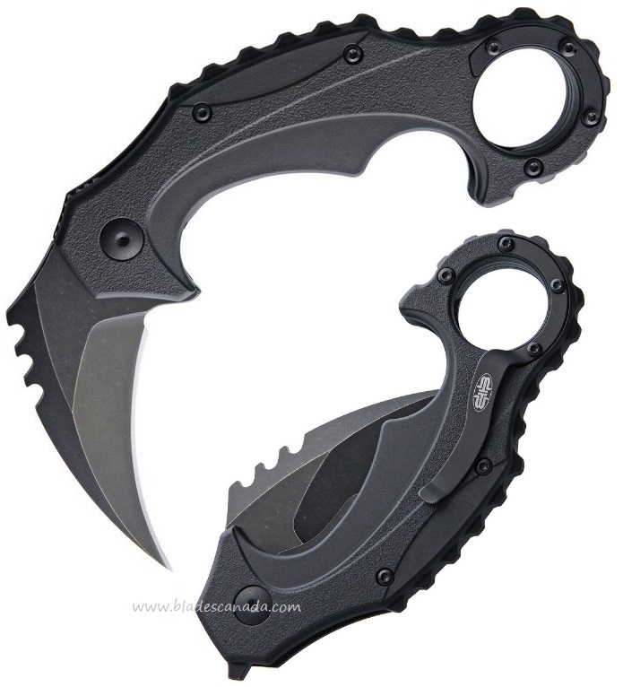 Brous Blades Enforcer Karambit Flipper Folder, D2 Acid SW, Black Handle, M001A