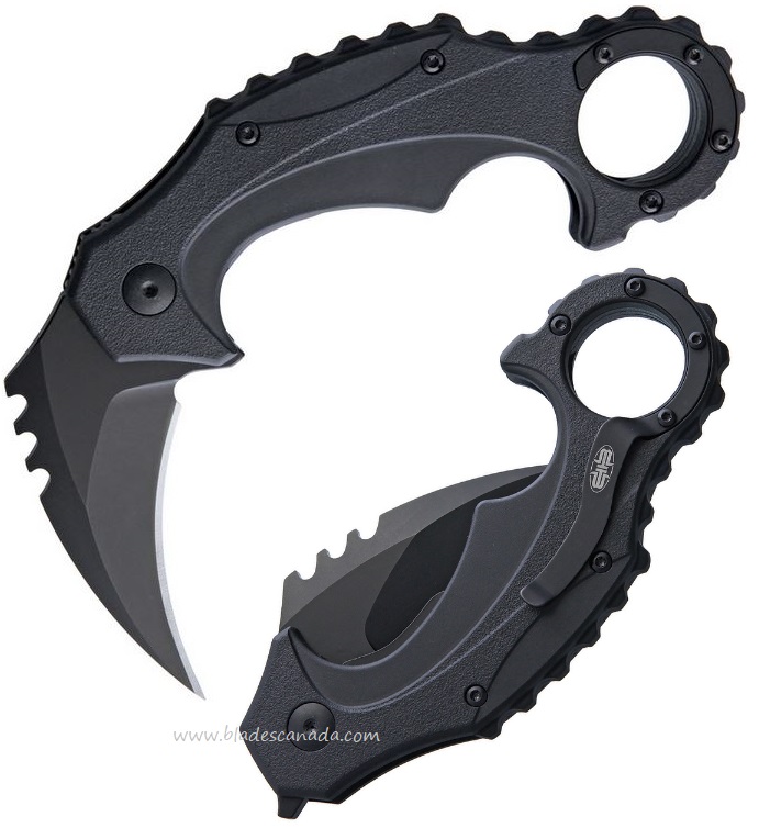 Brous Blades Enforcer Karambit Flipper Folder, D2 Black, Black Handle, M001B - Click Image to Close