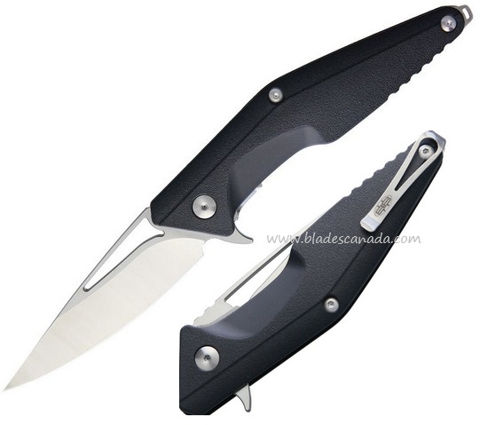 Brous Blades Division Flipper Folding Knife, D2 Satin, Black Handle, M005