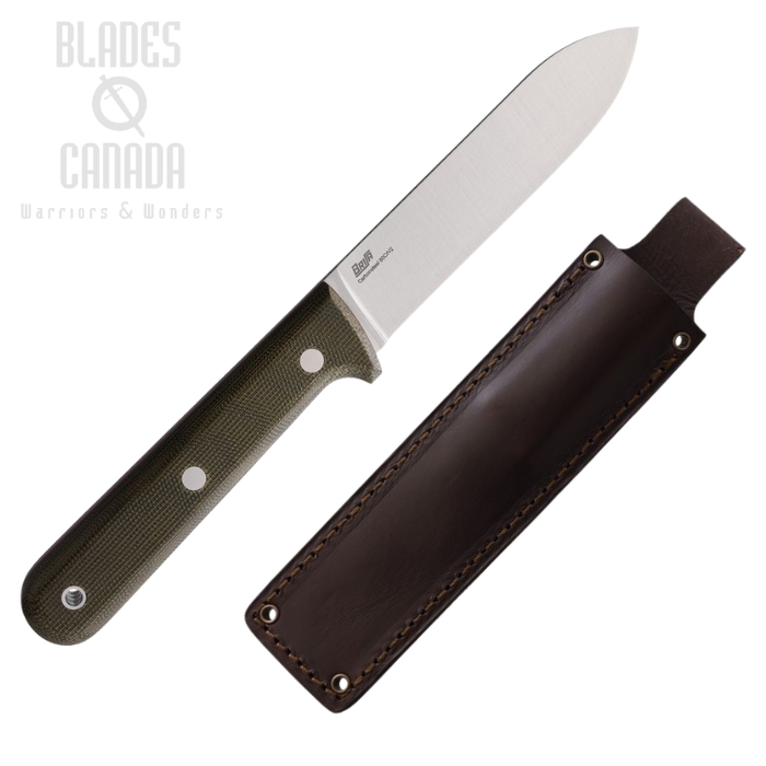 (image for) Brisa Kephart 115 Fixed Blade Knife, Micarta Green, Leather Sheath, BRI272
