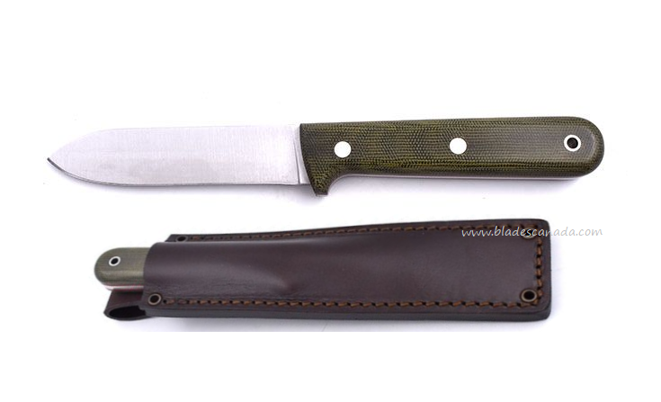 Brisa Kephart 115 Fixed Blade Knife, Micarta Green, Leather Sheath, BRI272