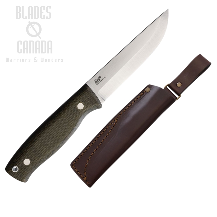 (image for) Brisa Trooper 115 Fixed Blade Knife, Micarta Green, Leather Sheath, BRI302
