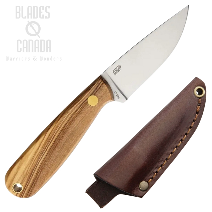 EnZo Necker 70 Fixed Blade Knife, Olive Wood, Leather Sheath, BRI9813