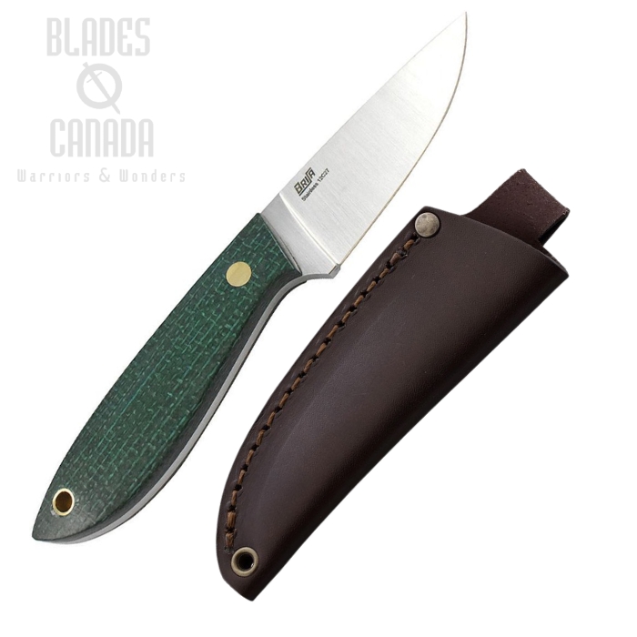(image for) EnZo Bobtail 80 Fixed Blade Knife, 12C27 Sandvilk, Micarta Green, Left-Hand Sheath, BRI9957