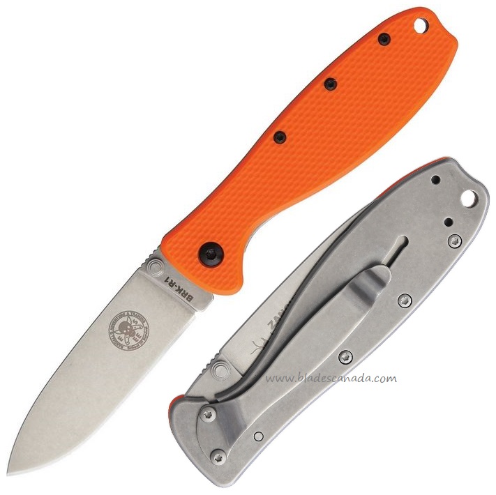 ESEE Zancudo Framelock Folding Knife, AUS 8A, GFN Orange/Stainless, BRKR1OR