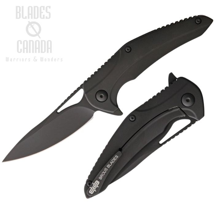 (image for) Brous Knives XR-1 Flipper Framelock Knife, D2 Black, Titanium Black, 135