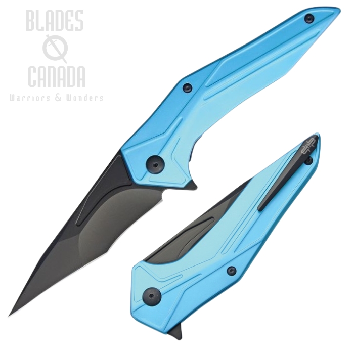 (image for) Brous Blades Tyrant Flipper Folding Knife, D2 Black, Aluminum Blue, 249