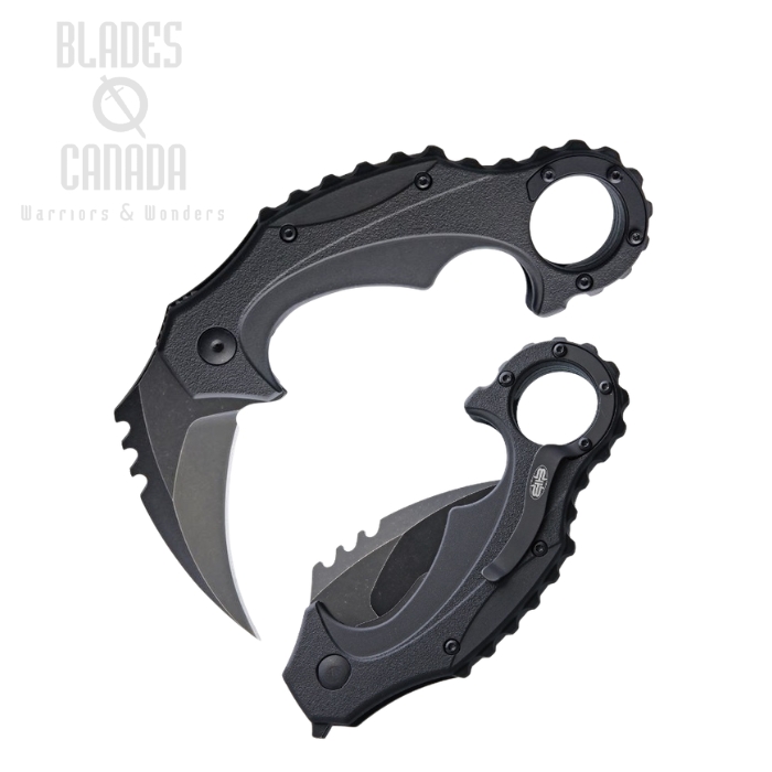 (image for) Brous Blades Enforcer Karambit Flipper Folder, D2 Acid SW, Black Handle, M001A