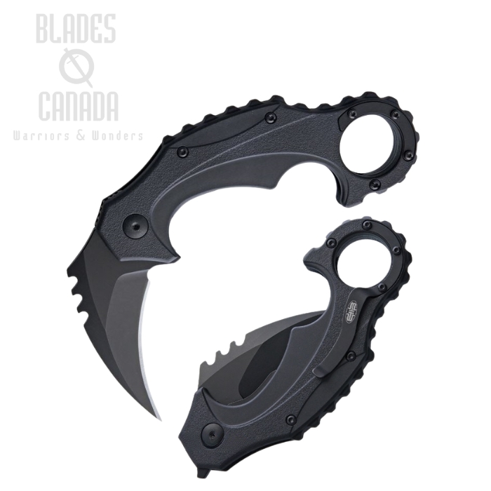 (image for) Brous Blades Enforcer Karambit Flipper Folder, D2 Black, Black Handle, M001B