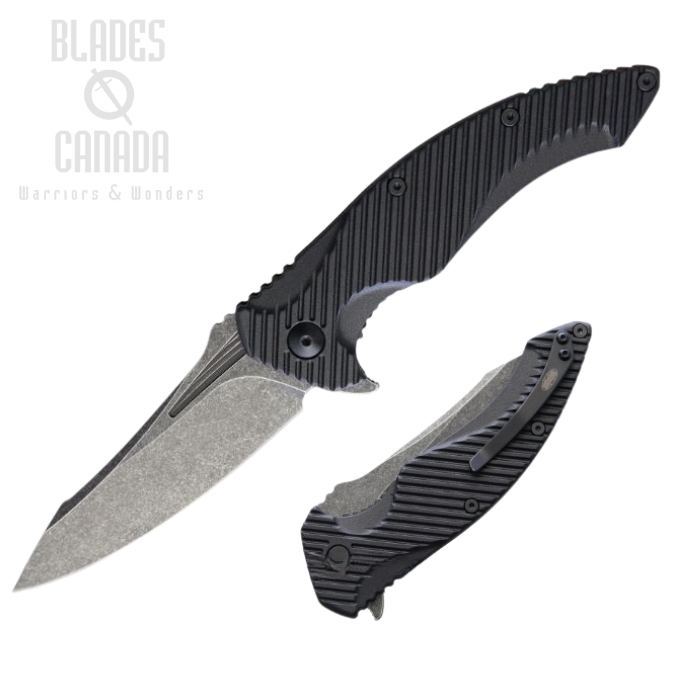 (image for) Brous Blades T4 Flipper Folding Knife, D2 Acid Wash, Black Handle, M004A