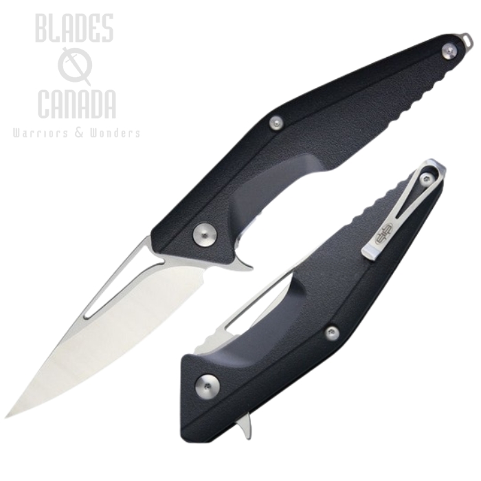 (image for) Brous Blades Division Flipper Folding Knife, D2 Satin, Black Handle, M005