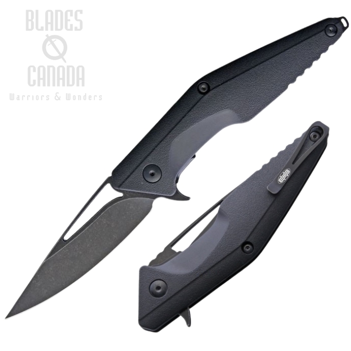 (image for) Brous Blades Division Flipper Folding Knife, D2 Acid Wash, Black Handle, M005A
