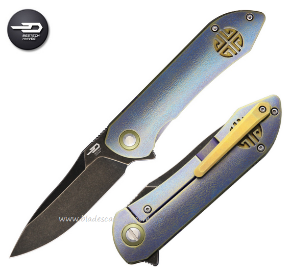 Bestech Emperor Flipper Framelock Knife, CPM S35VN, Titanium Blue/Gold, BT1703C