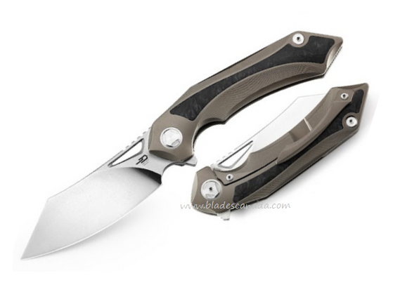 Bestech Kasta Flipper Framelock Knife, M390 Mirror SW/Satin, Titanium Bronze/CF, BT1909C - Click Image to Close