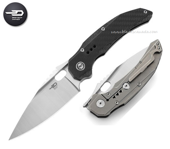 Bestech Exploit Flipper Framelock Knife, S35VN Satin, Titanium/Carbon Fiber, BT2005E