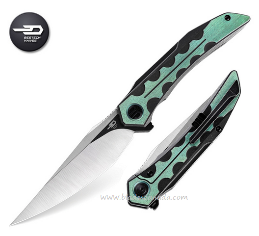 Bestech Samari Flipper Framelock Knife, M390 Tanto, Titanium Green, BT2009C - Click Image to Close