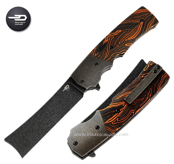 Bestech Spanish Tip Razor Flipper Folding Knife, M390, G10 Black/Orange, BT2101D