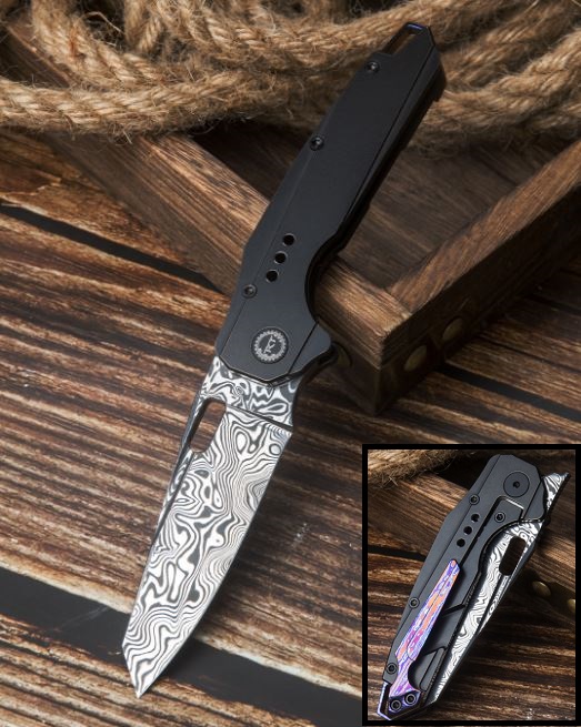 Bestech Nyxie Framelock Folding Knife, Damasteel, Titanium Black, BT2209E