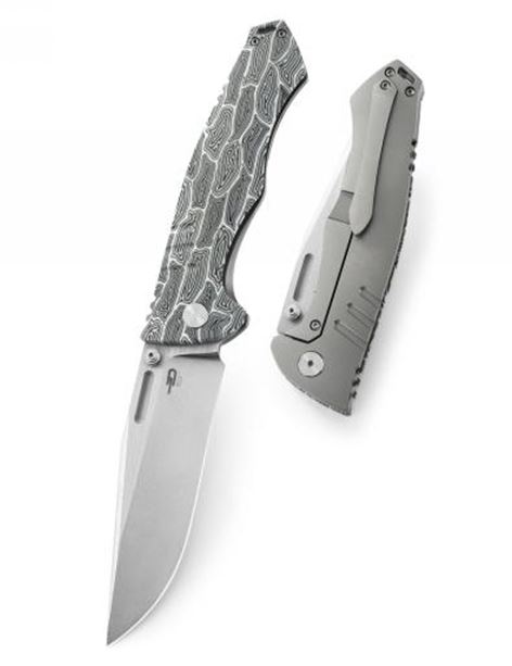 Bestech Keen II Framelock Folding Knife, S35VN, Titanium/Black And White G10, BT2301C