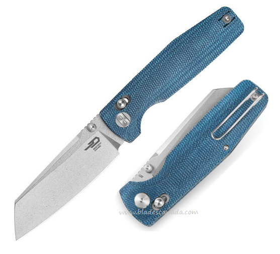 Bestech Slasher Folding Knife, D2 Stonewash, Micarta Blue, BG56C-1