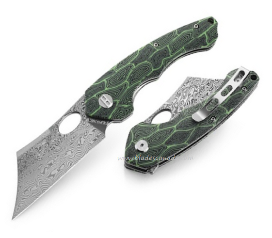 Bestech Skirmish Flipper Folding Knife, Damascus Acid Etched, G10 Black/Green, BL07C