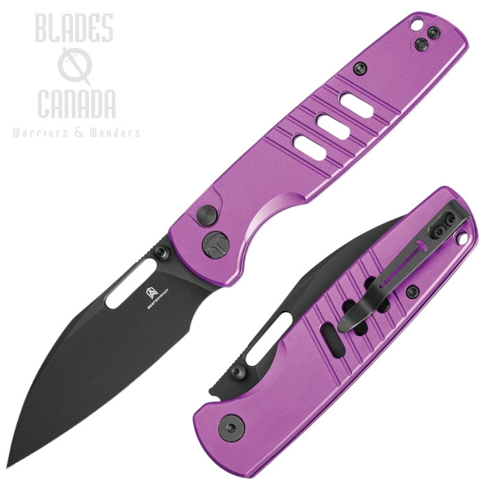 Bestech Vector Button Lock Folding Knife, D2 Black, Aluminum Purple, MK15F