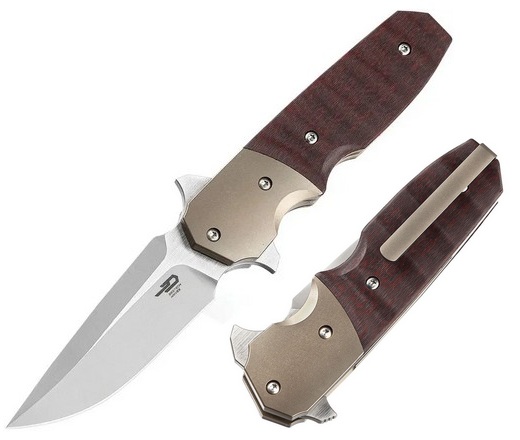 Bestech Freefall Flipper Folding Knife, S35VN Two-Tone, Titanium/CF Black & Red, BT2007D
