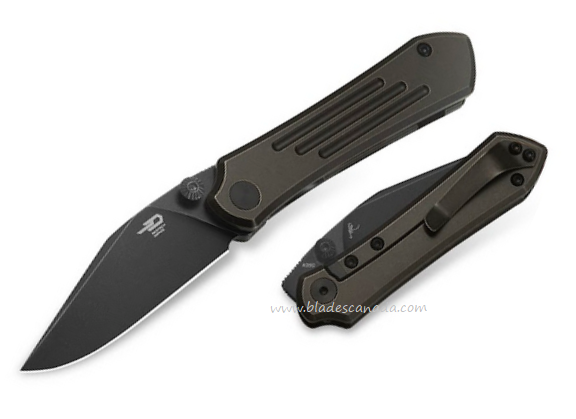 Bestech Icarus Framelock Folding Knife, M390 Black SW, Titanium Black/Bronze, BT2302B