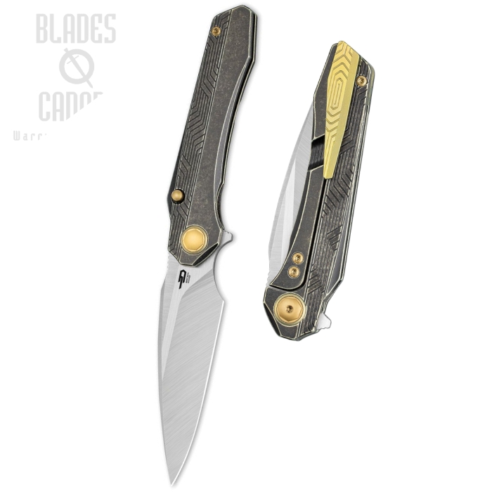 (image for) Bestech Wet Nelly Flipper Button Lock Knife, MagnaCut Satin, Titanium Black SW w/Gold Accents, BT2505C