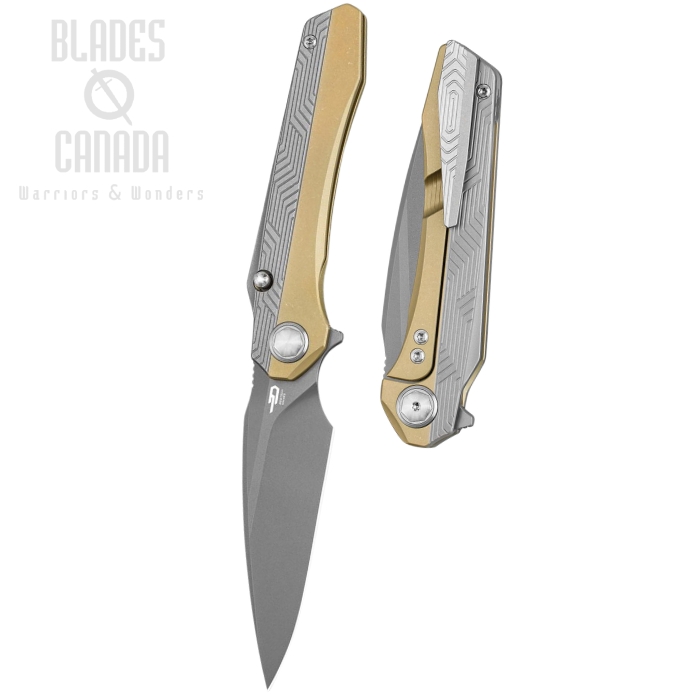 (image for) Bestech Wet Nelly Flipper Button Lock Knife, MagnaCut Grey, Titanium Grey/Bronze SW, BT2505D