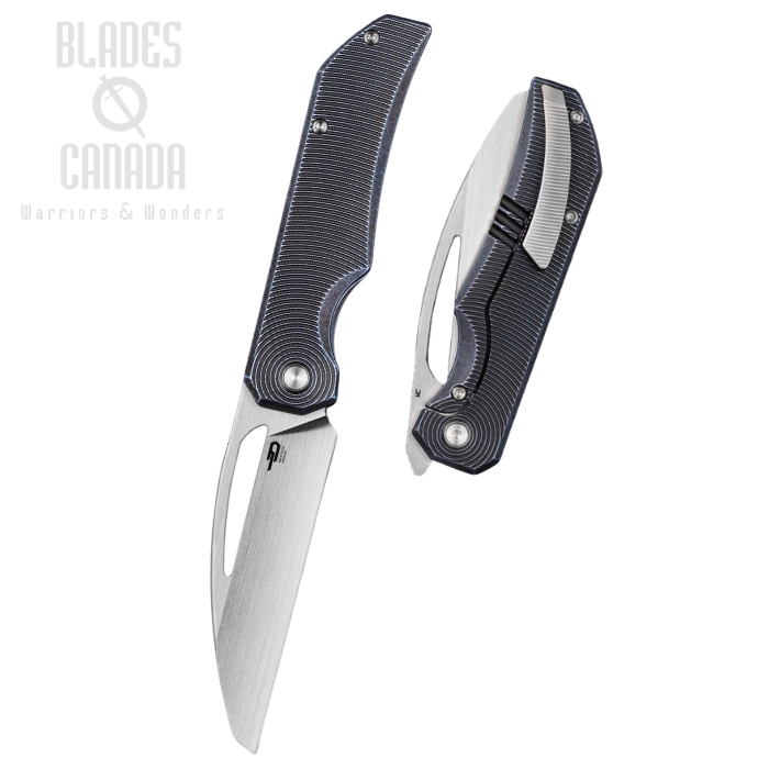 (image for) Bestech Mini Taipan Framelock Folding Knife, MagnaCut Satin, Titanium Black/Blue, BT2603D