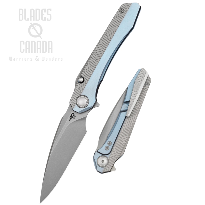 Bestech Wet Nellie Flipper Button Framelock Knife, MagnaCut SW, Titanium Blue/SW, BT2505A