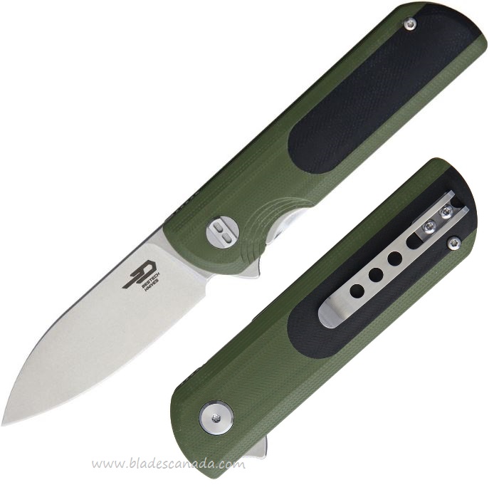 Bestech Pebble Flipper Folding Knife, VG10, G10 Black/Green, BG07A