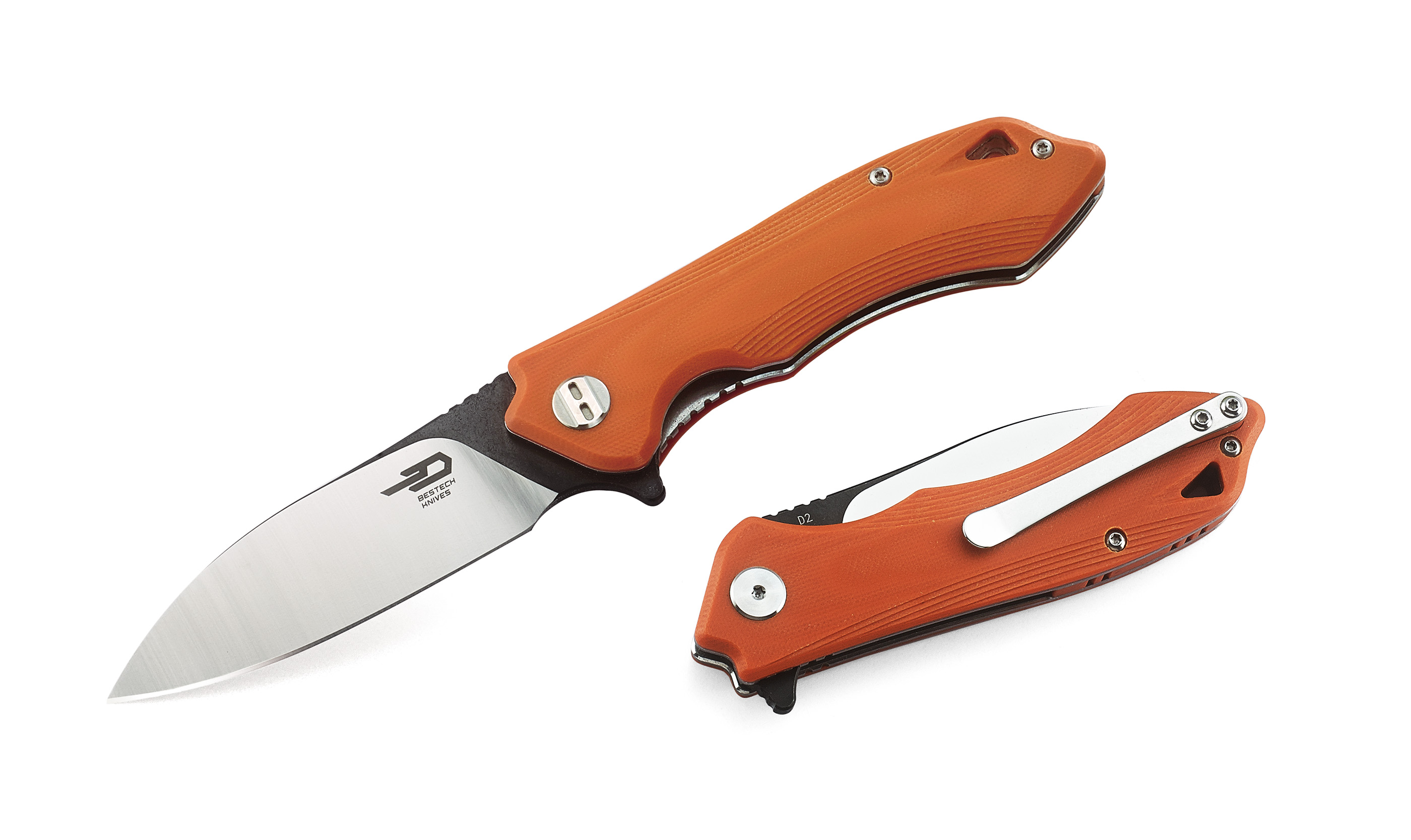 Bestech Beluga Flipper Folding Knife, D2 Two-Tone, G10 Orange, BG11E-1 - Click Image to Close