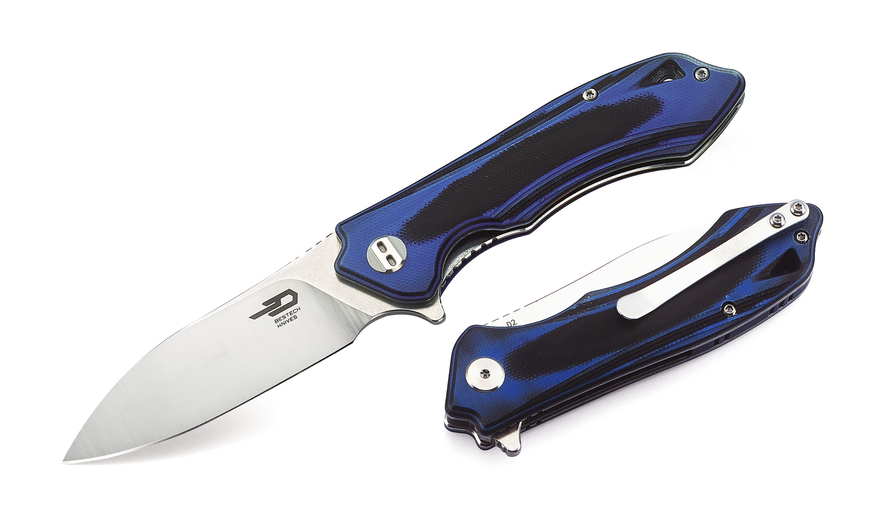 Bestech Beluga Flipper Folding Knife, D2 Two-Tone, G10 Blue/Black, BG11G-2 - Click Image to Close