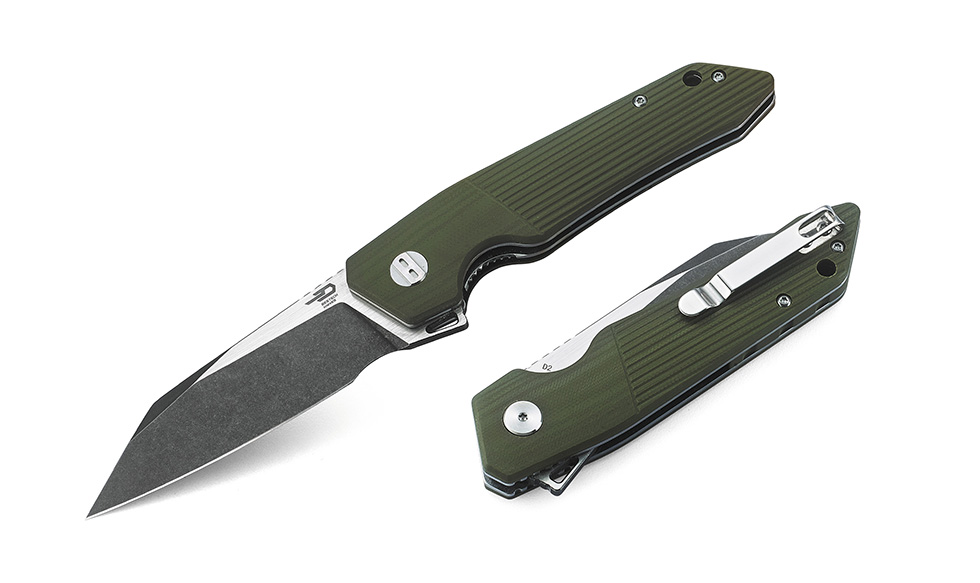 Bestech Barracuda Flipper Folding Knife, D2 Two-Tone, G10 Green, BG15B-2